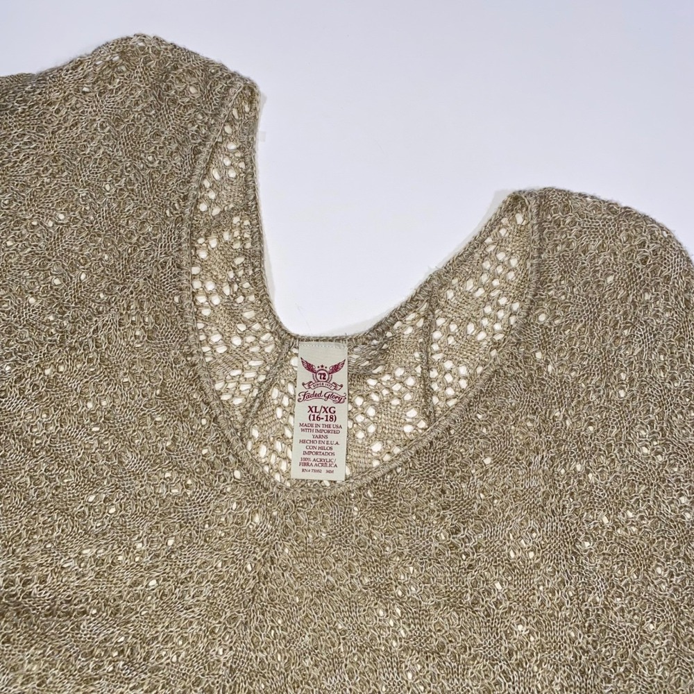 Faded Glory Women's XL Gold Metallic Knit Open Weave V Neck Dolman‎ Sleeve Tunic